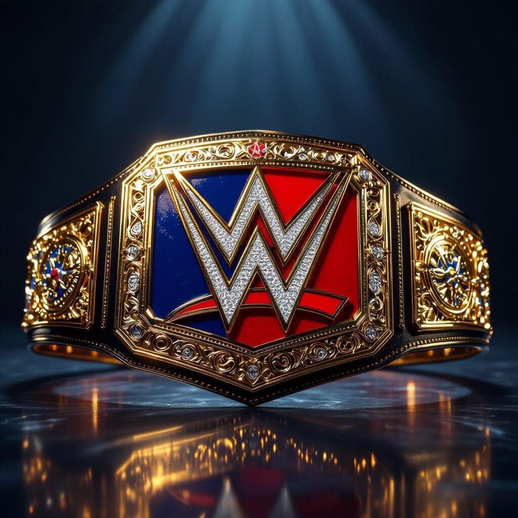 Gleaming Gold WWE Championship Belt with Red and Blue Design