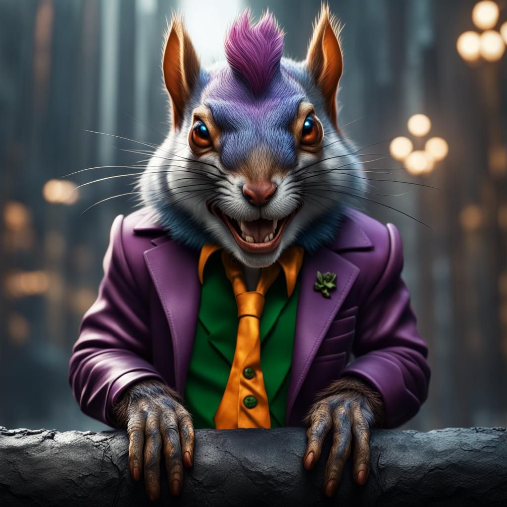 Hyperrealistic Joker Squirrel in Detailed Matte Painting