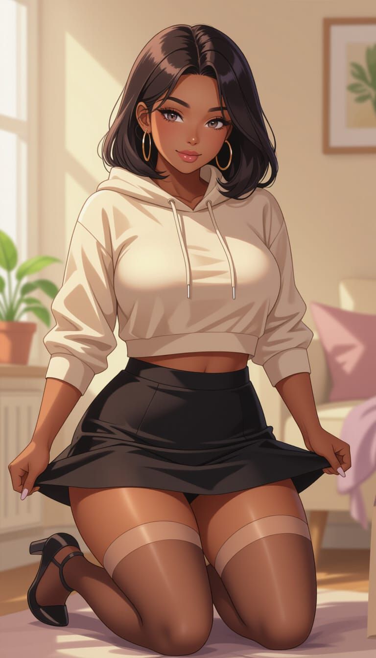 Anime Woman with Curvy Figure in Elegant Style