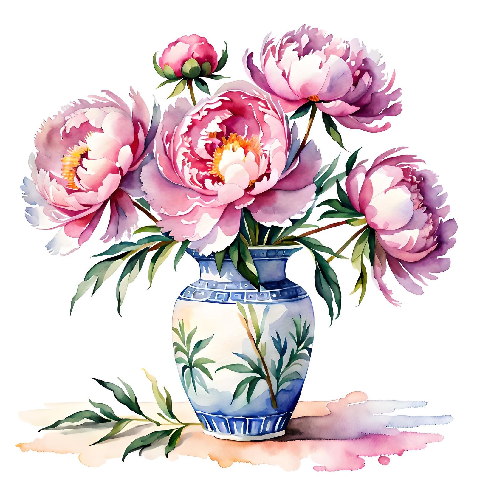 Watercolor Peonies in Vase: Concept Art