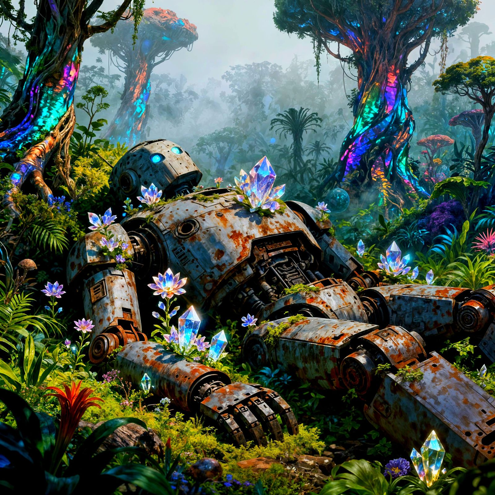 Forgotten Robot in Alien Jungle, Digital Painting