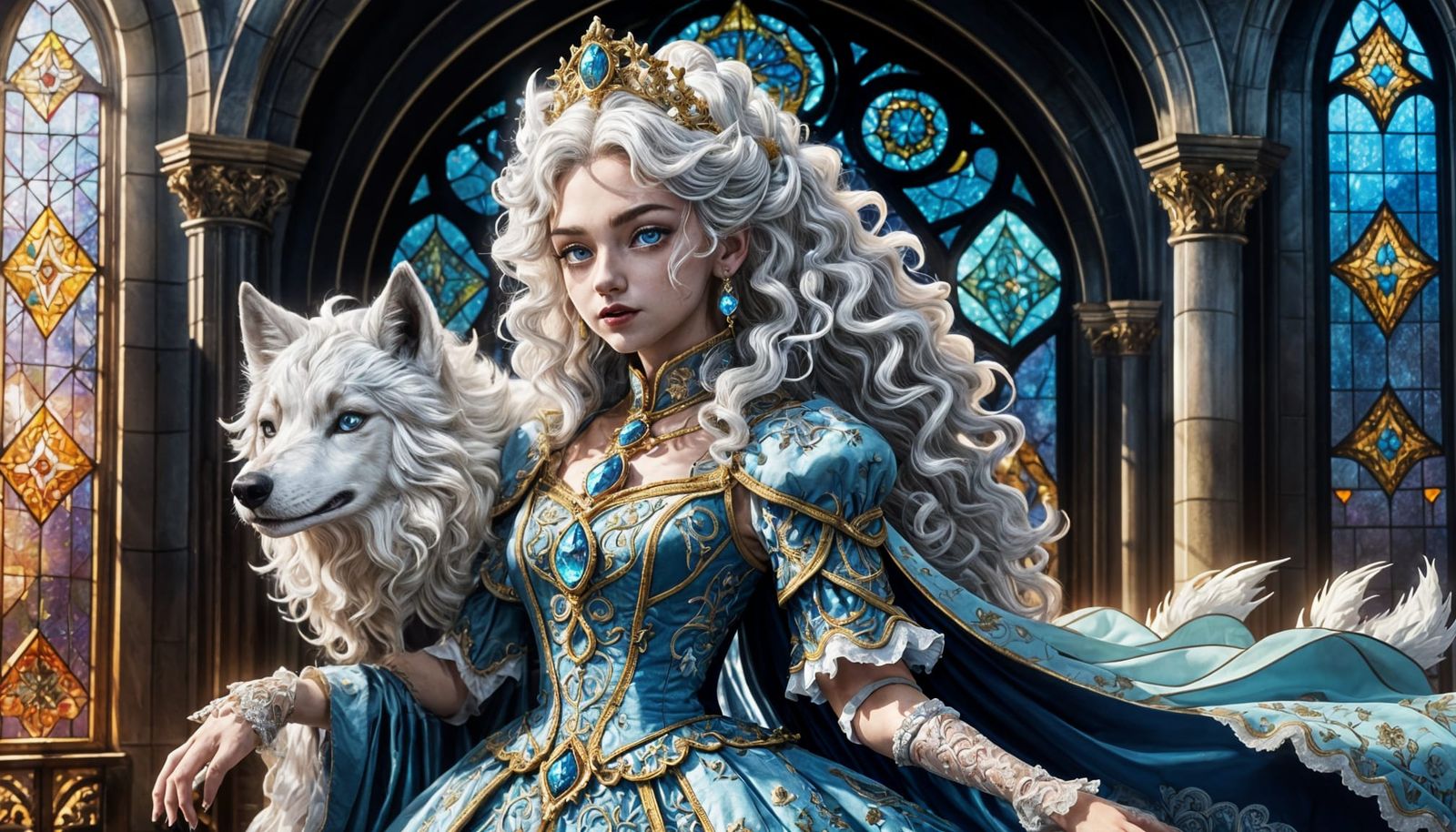 Regal Wolf Princess in Vibrant Fantasy Landscape