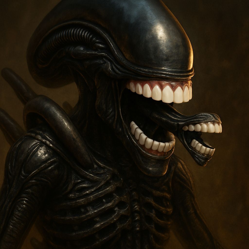 Xenomorph Grins With Human Dentures In Comedy Parody
