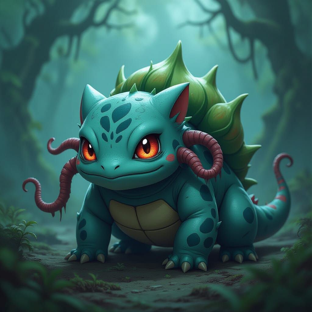 Eldritch Bulbasaur with Demonic Features