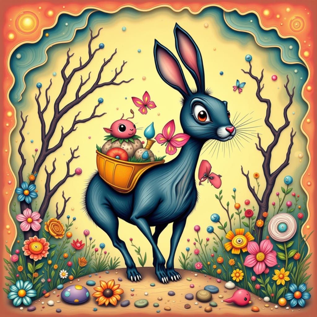 Whimsical Bunny Thief in Cheerful Colors