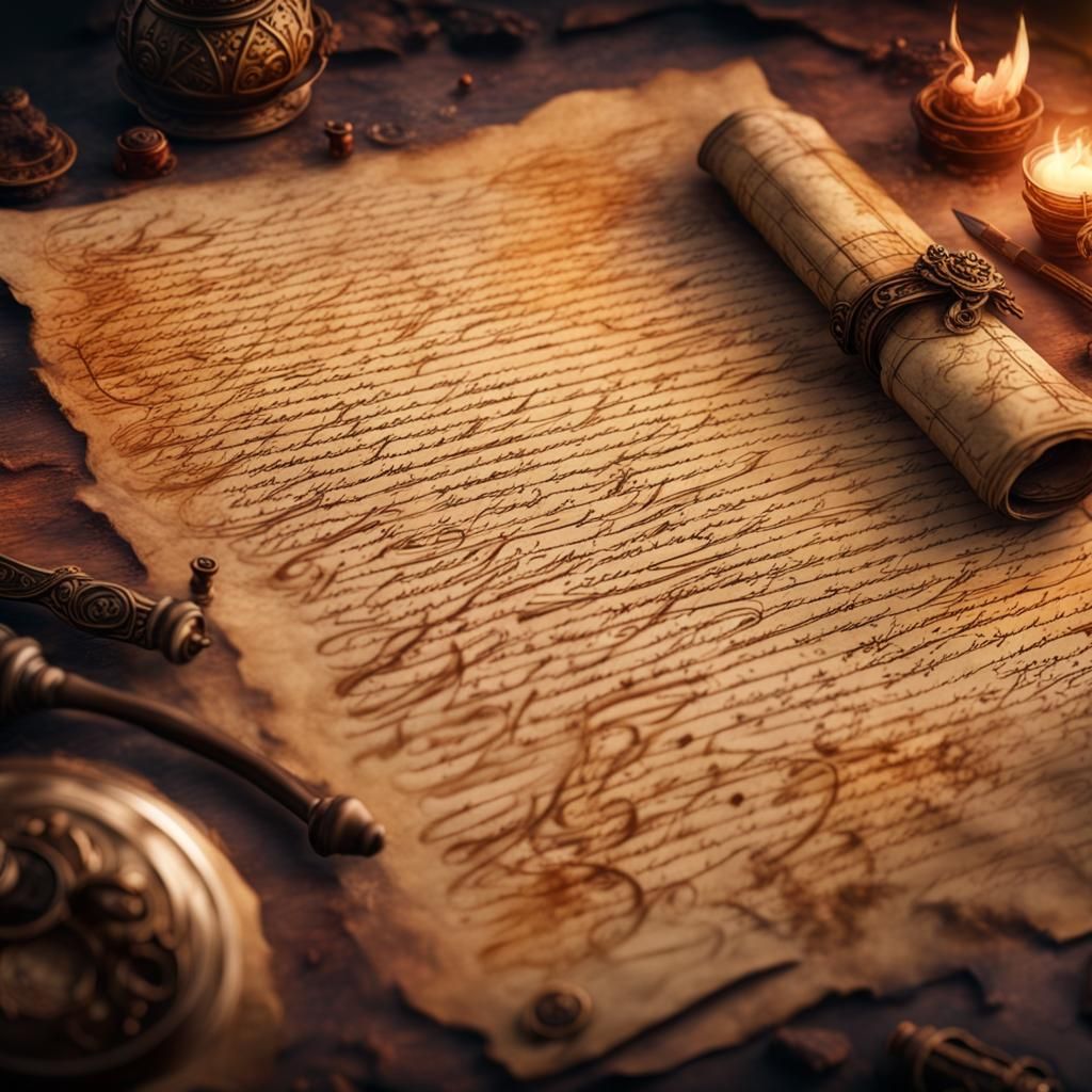 Elegant Handwriting on Old Parchment in Matte Painting Style