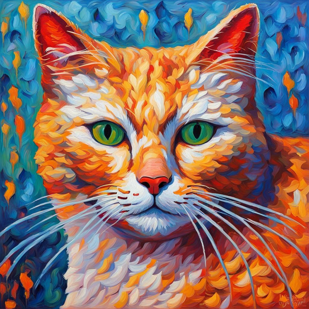 Giant Cat in Expressionist Neo-Impressionism Style