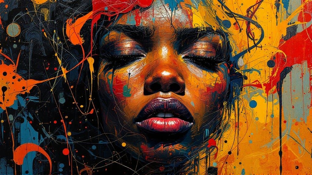 Vibrant Abstract Portrait of a Black Woman's Turbulent Emoti...