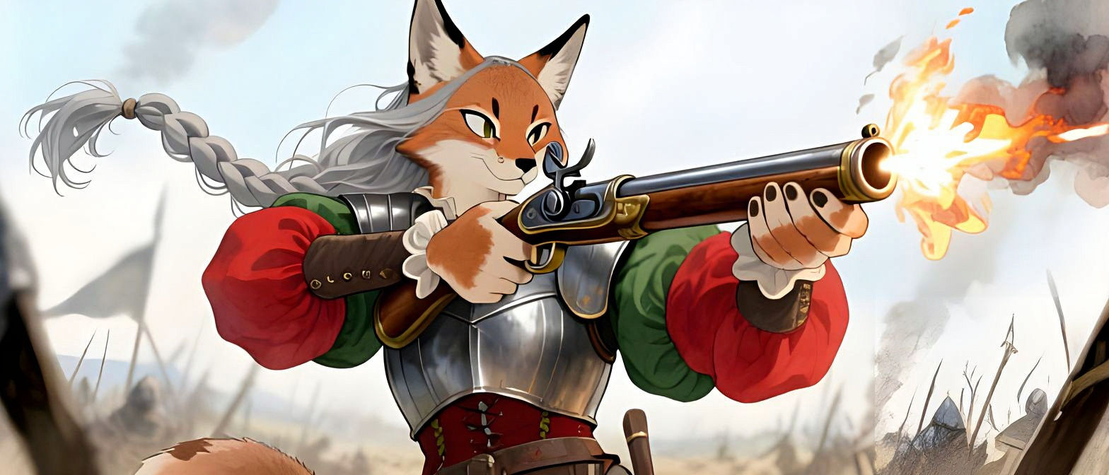 Anime Lynx Conquistador with Musket in Watercolor Style