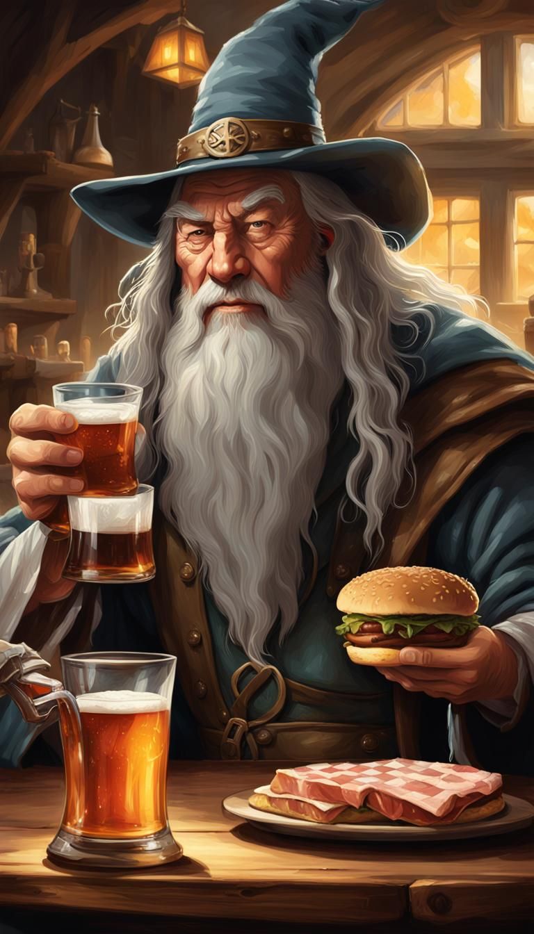 Gandalf and Gimli in Irish Bar, Hyperdetailed Portrait