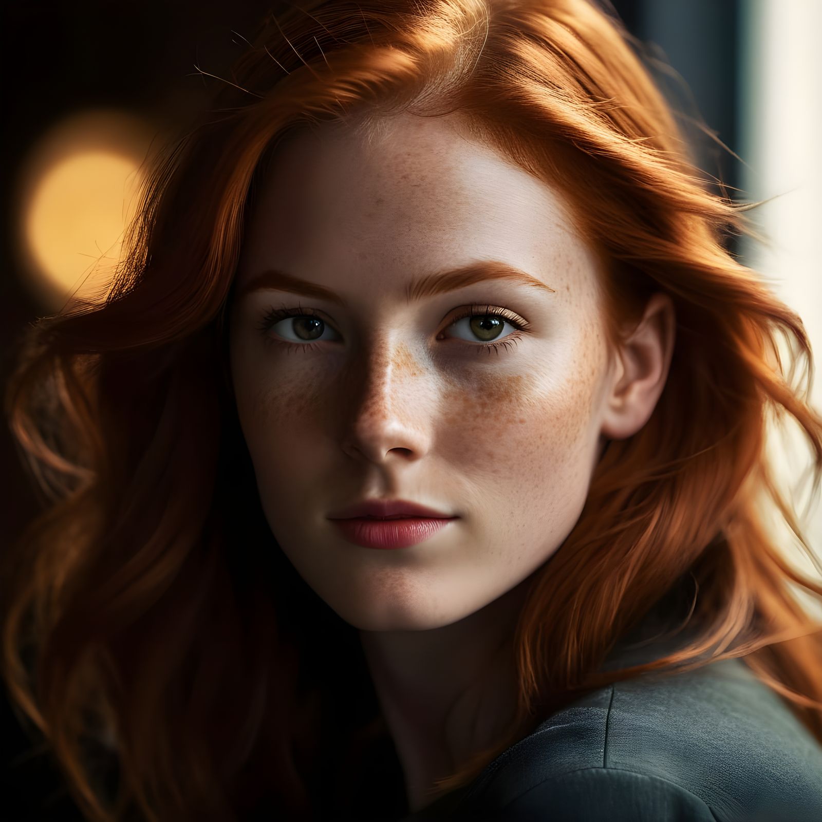 Redhead Grinning Over Shoulder in High Definition