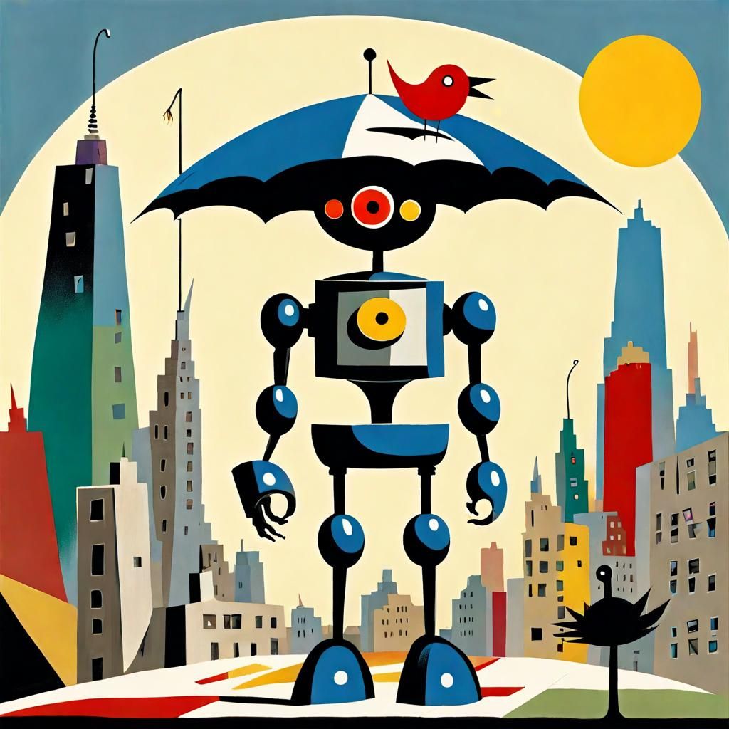 Robot with Godzilla Head in Surrealist Setting