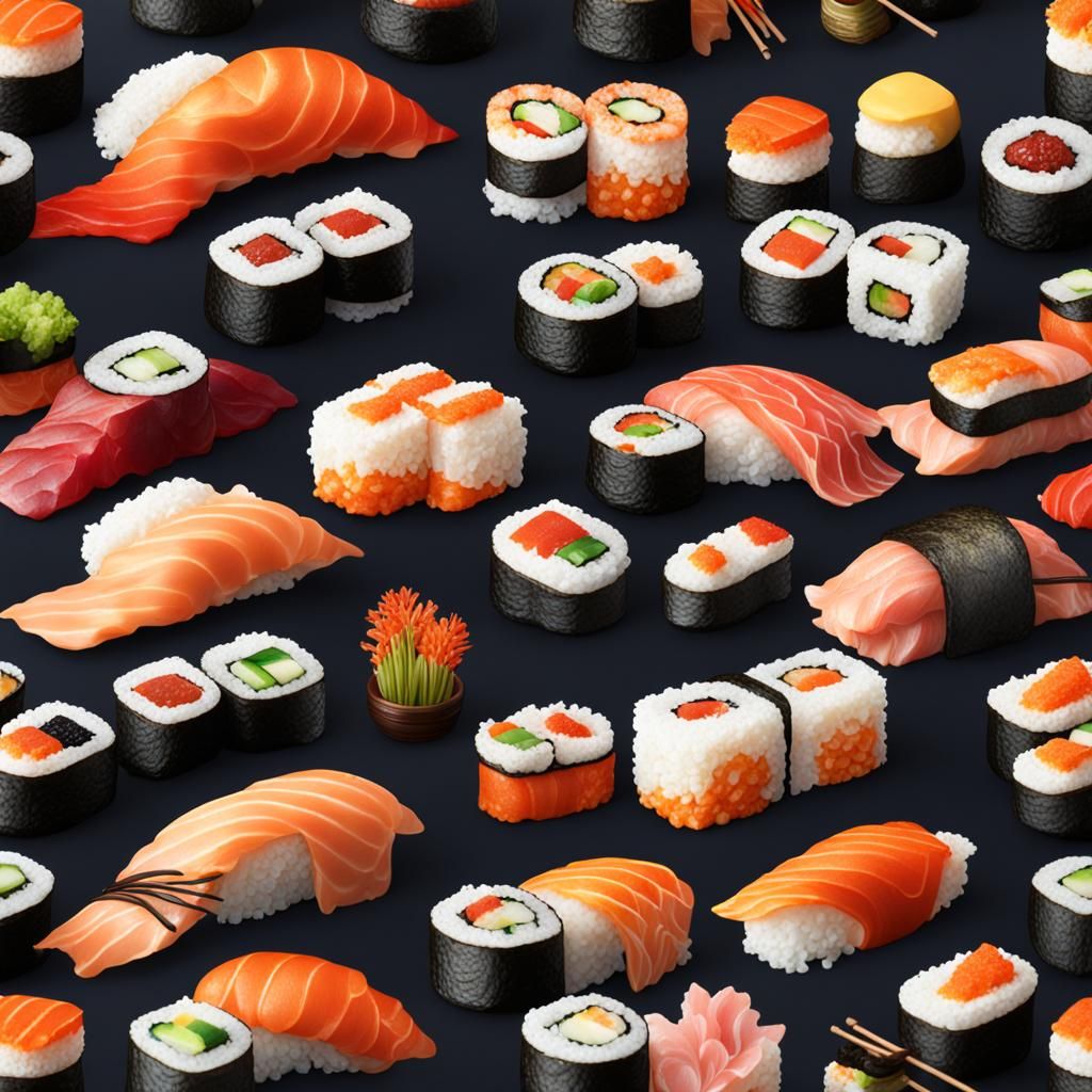 Detailed Sushi Still Life in Fantasy Style