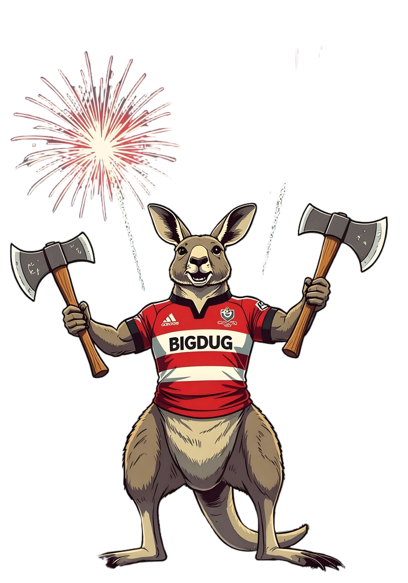 Axe-Throwing Kangaroo Celebrates Try in Comic Book Art