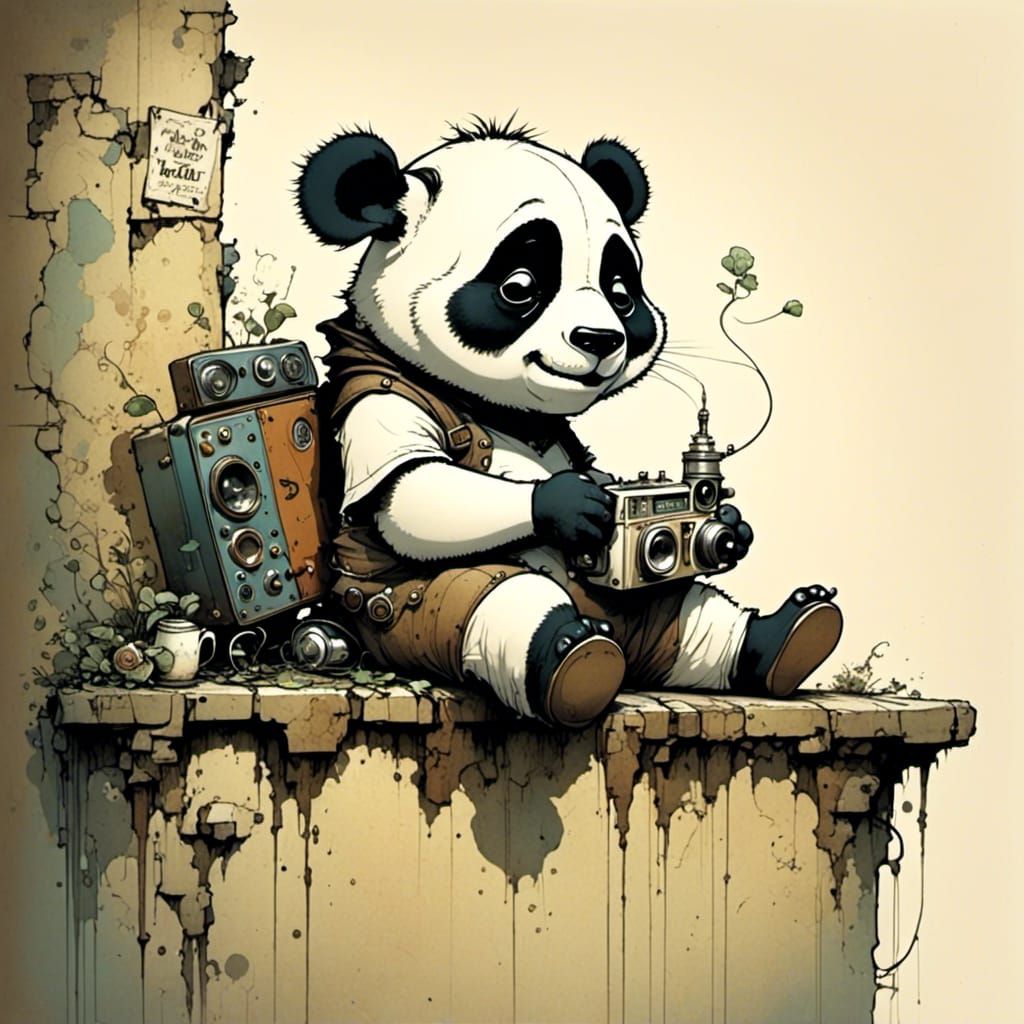Cute Panda with Ghetto Blaster, Jansson Style