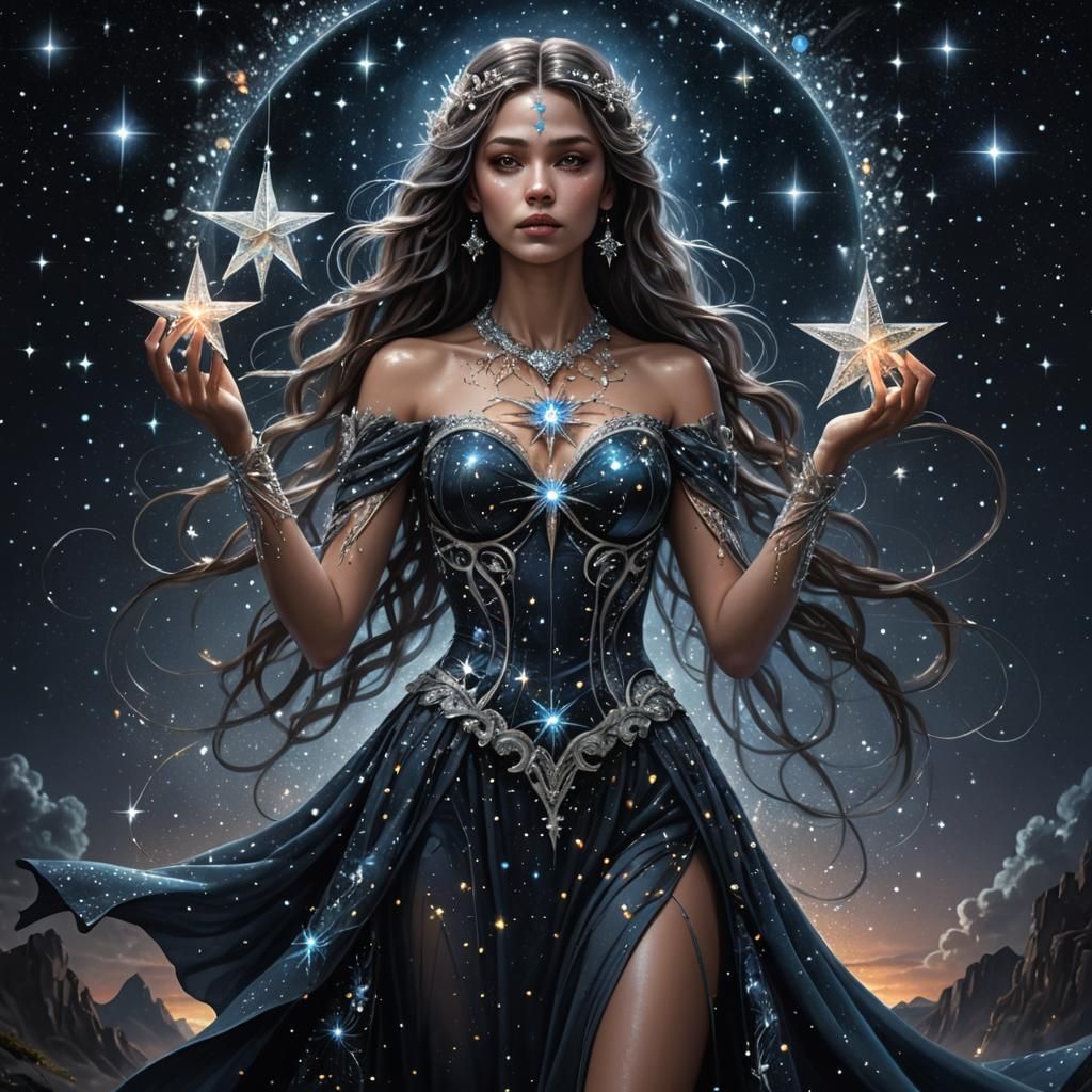 Sparkling Star Goddess in Silk Gown