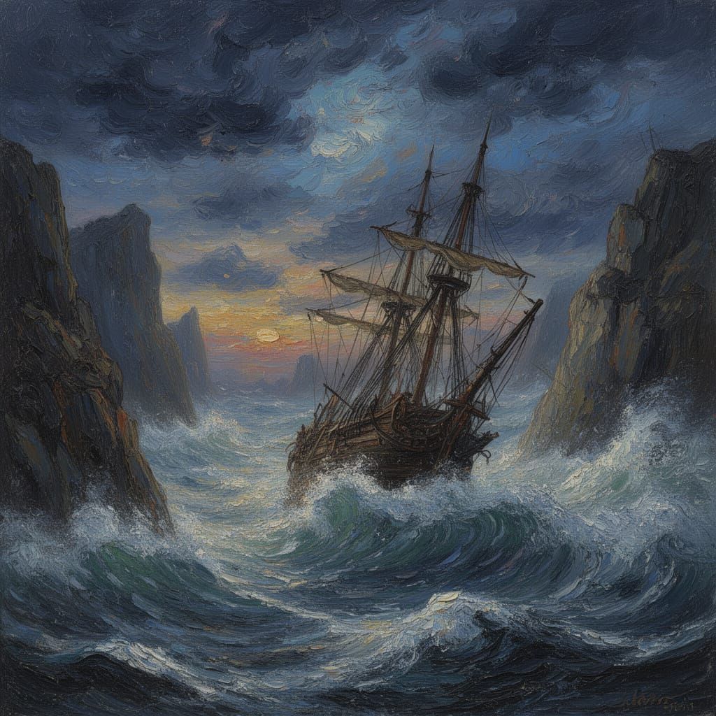 Cinematic Stormy Seascape with Shipwreck