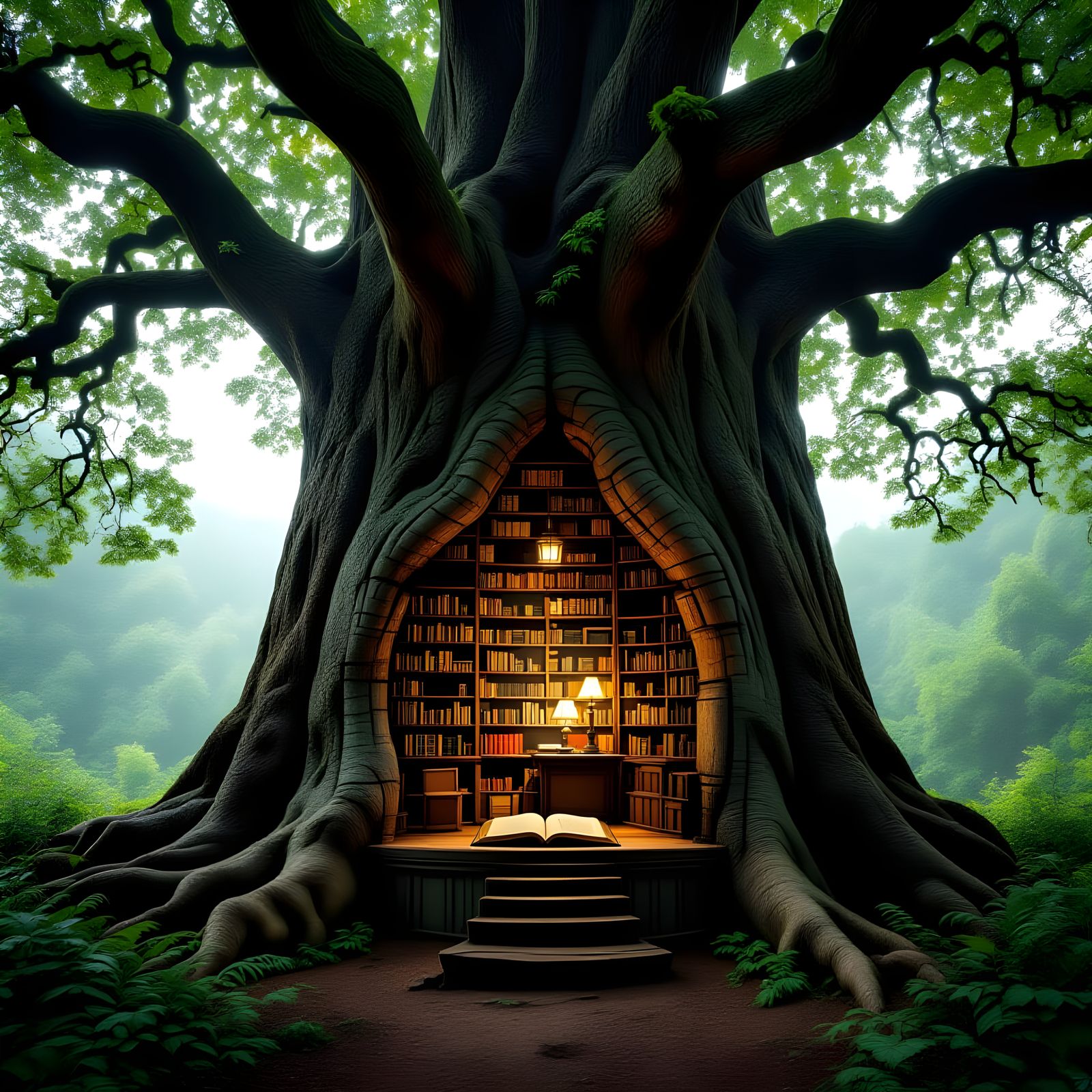 Ancient Library Carved Inside Giant Tree Trunk