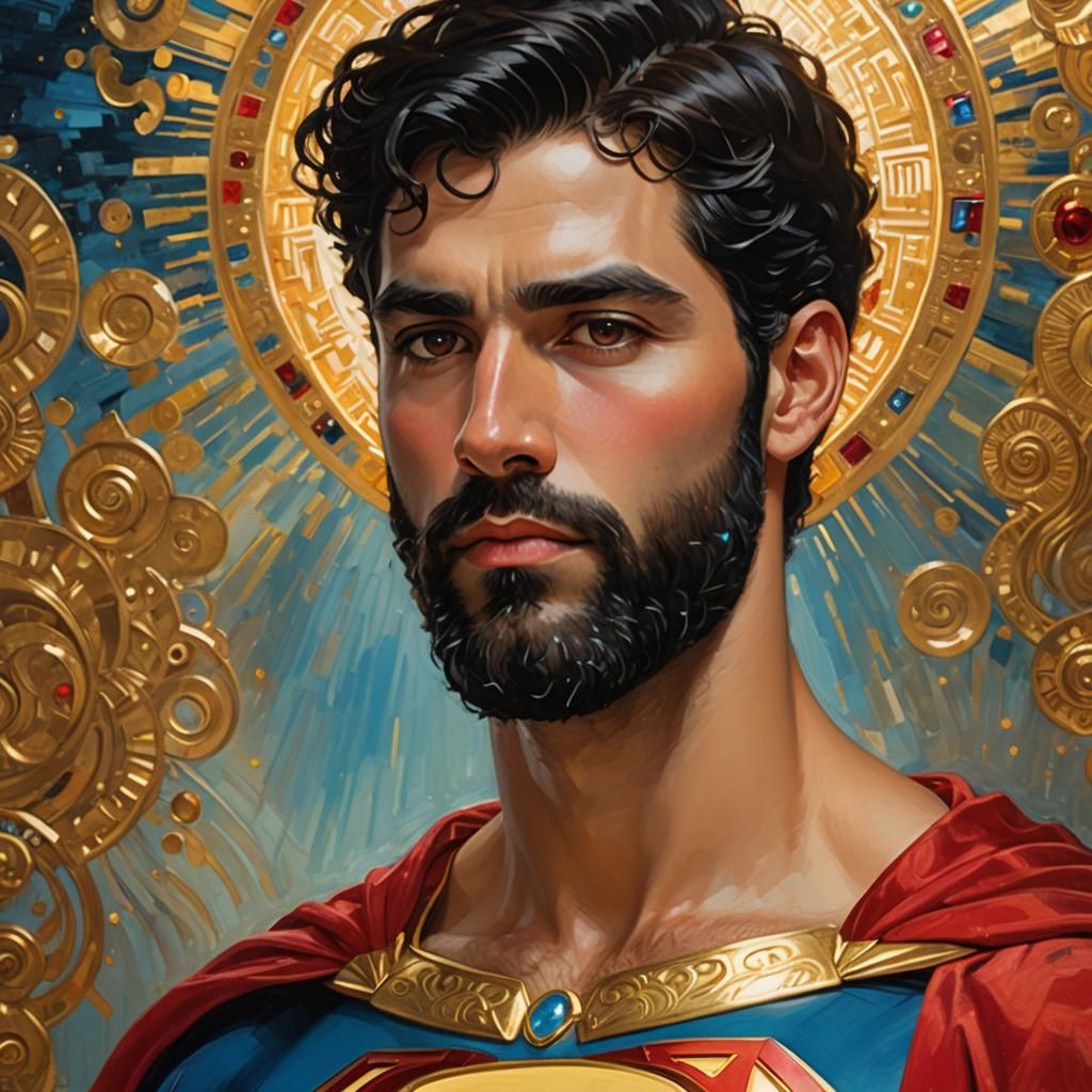 Klimt Style Portrait of a Bearded Radiant Superman