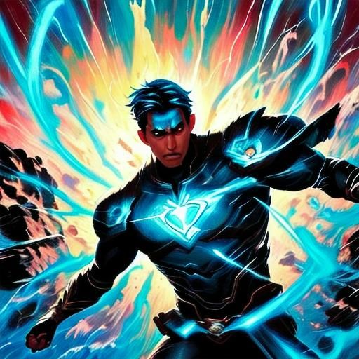 Dynamic Comic Book Illustration: Hero's Electric Battle