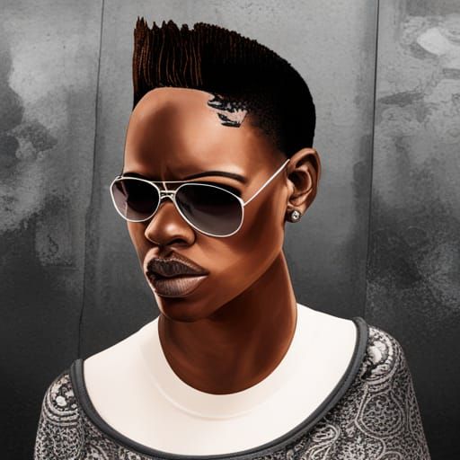 Hyperrealistic Woman with High Top Fade and Mustache