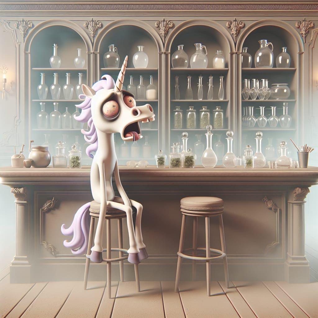 Dazed Zombie Unicorn at Herb Bar in 3D