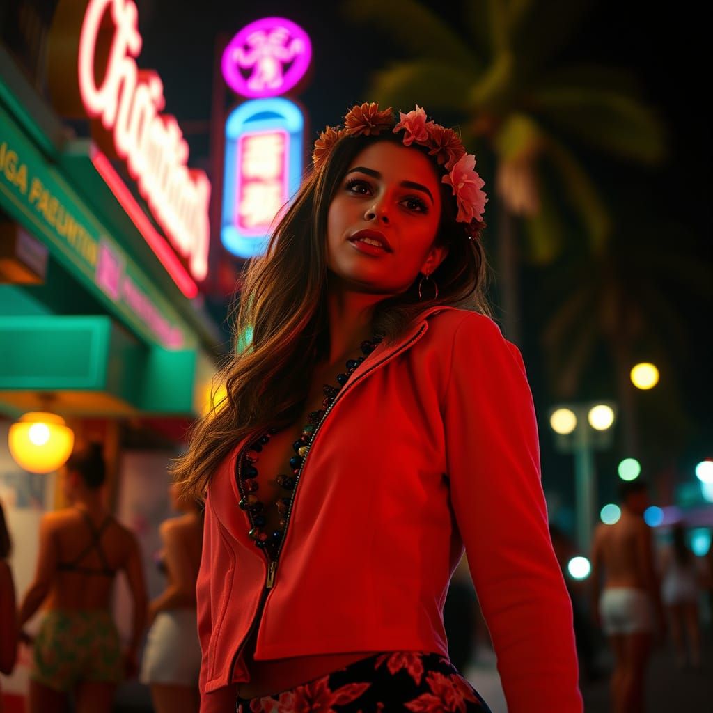 Radiant Hawaiian Lesbian in Vibrant Nightlife Scene