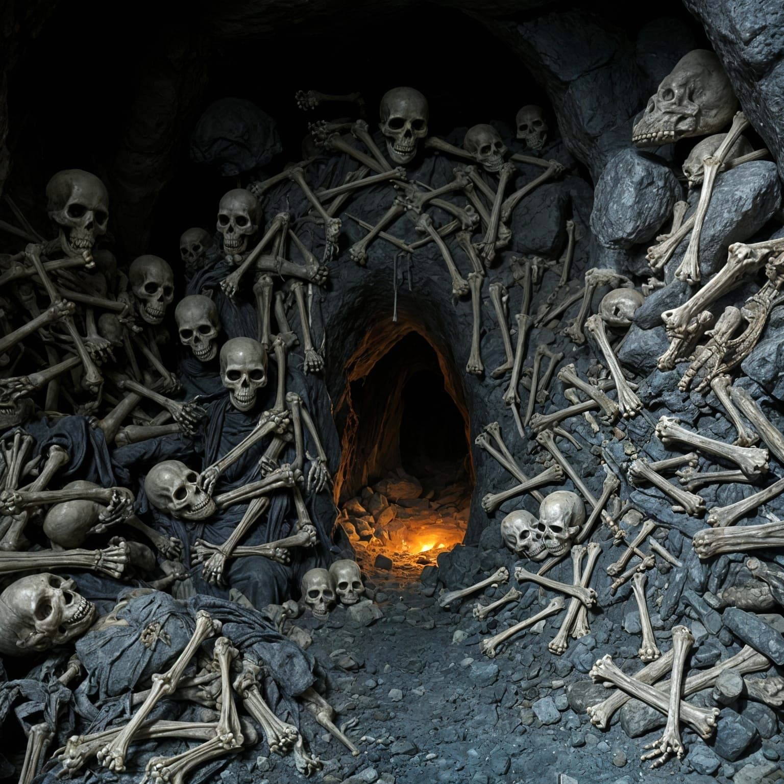 Bones Block Dark Cave Entrance