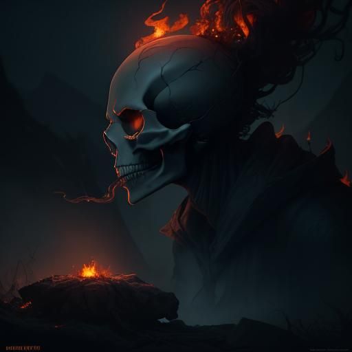 Smoke Skull Rising from Matchstick: Fantasy Concept Art