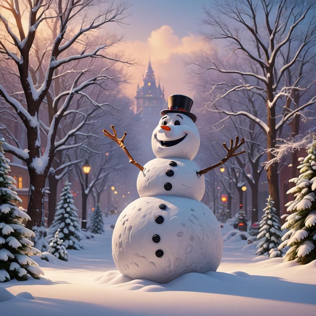 Giant Snowman Pixar Style 3D Digital Art