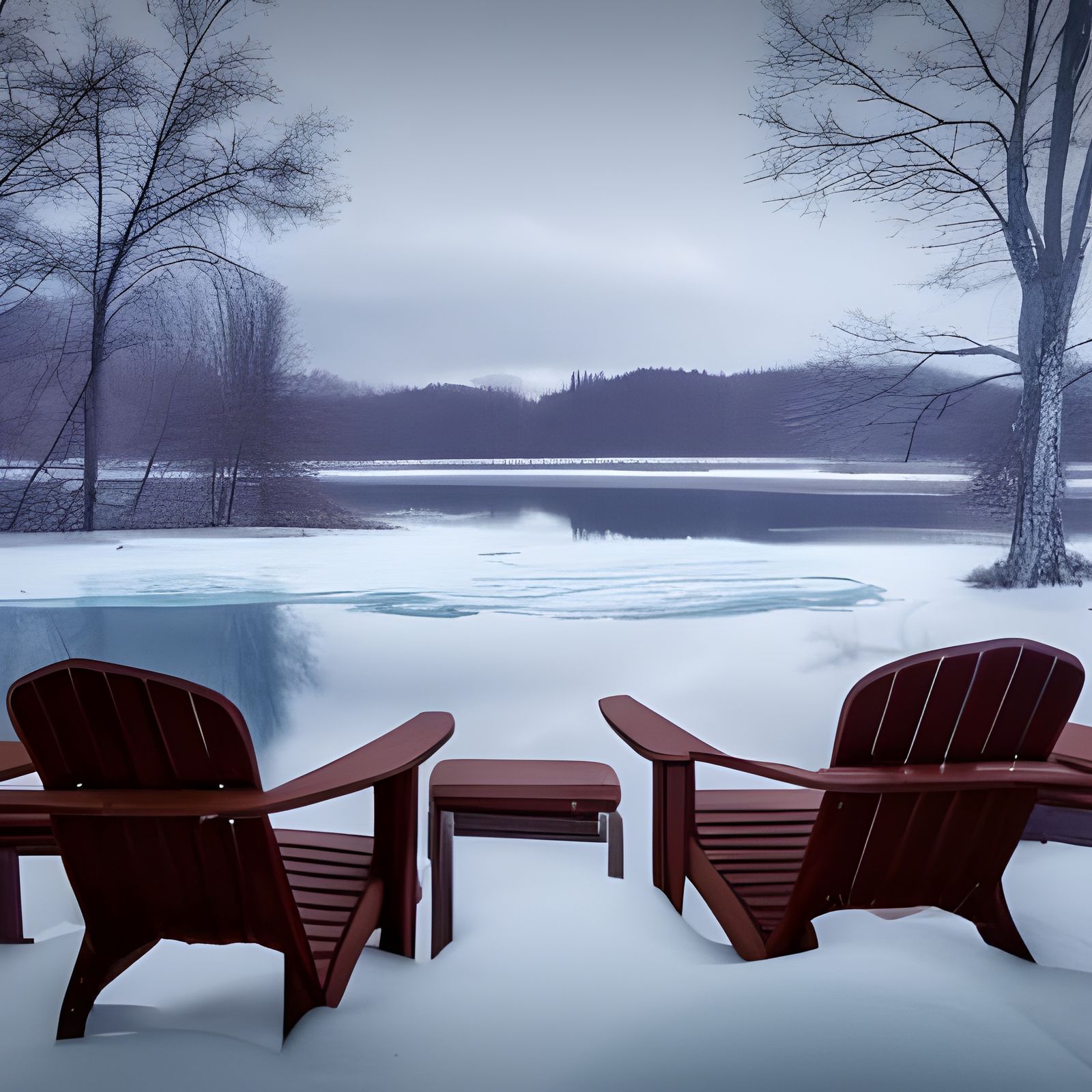 Frozen Lake: Adirondack Chairs in Winter