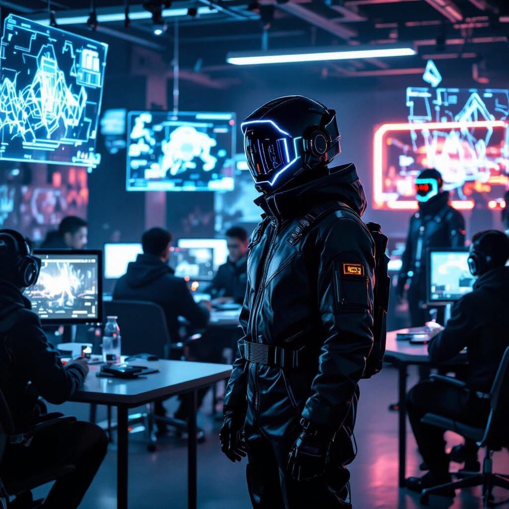 Futuristic Photography Classroom with Cyberpunk Style Studen...