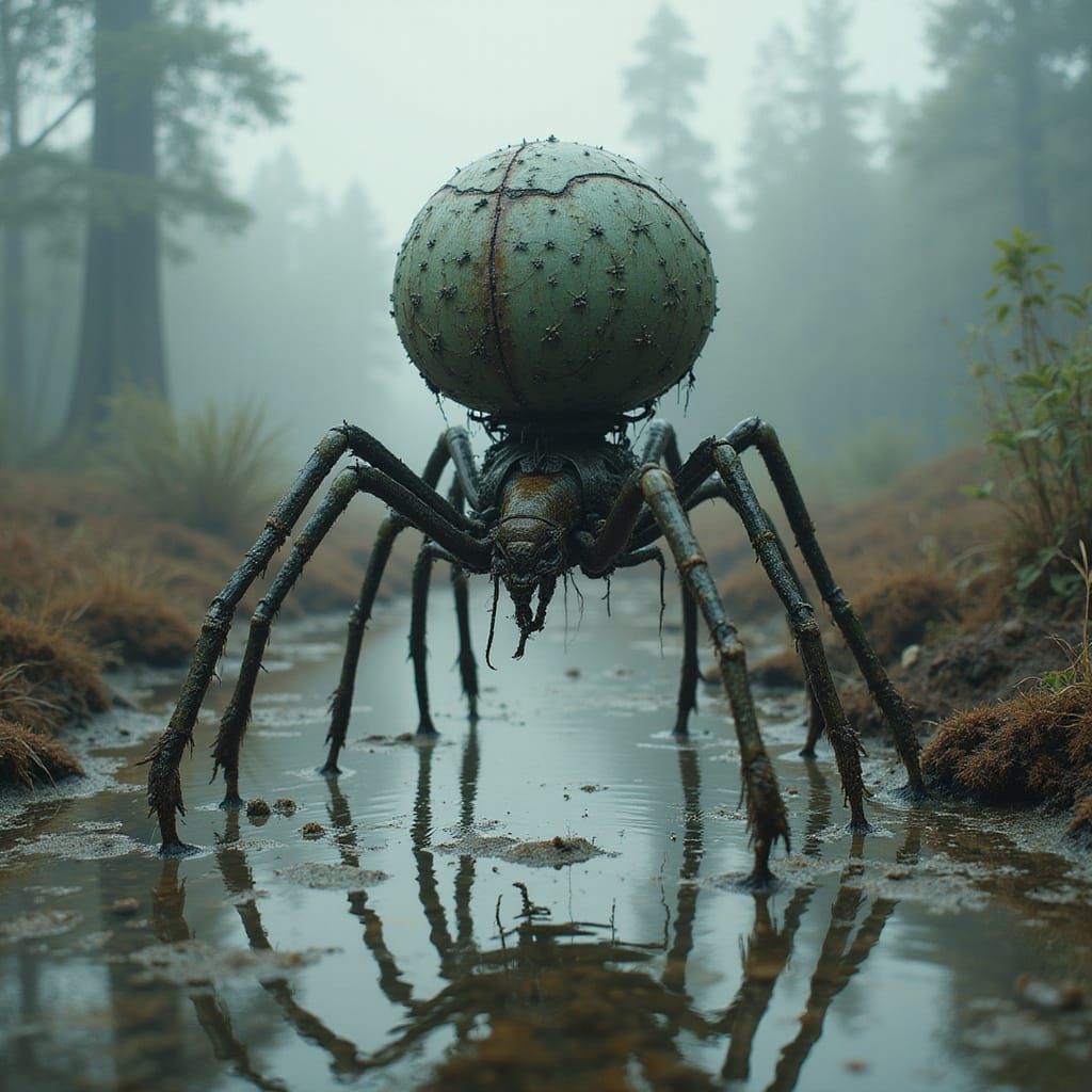 Biomechanical Creature in Alien Wasteland