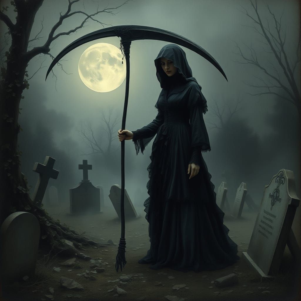 Victorian Grim Reaper in Dark Surrealist Style