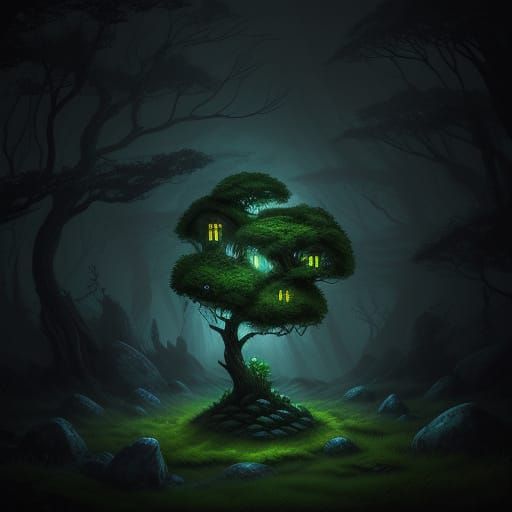 Mysterious Glowing Stone in Enchanted Forest