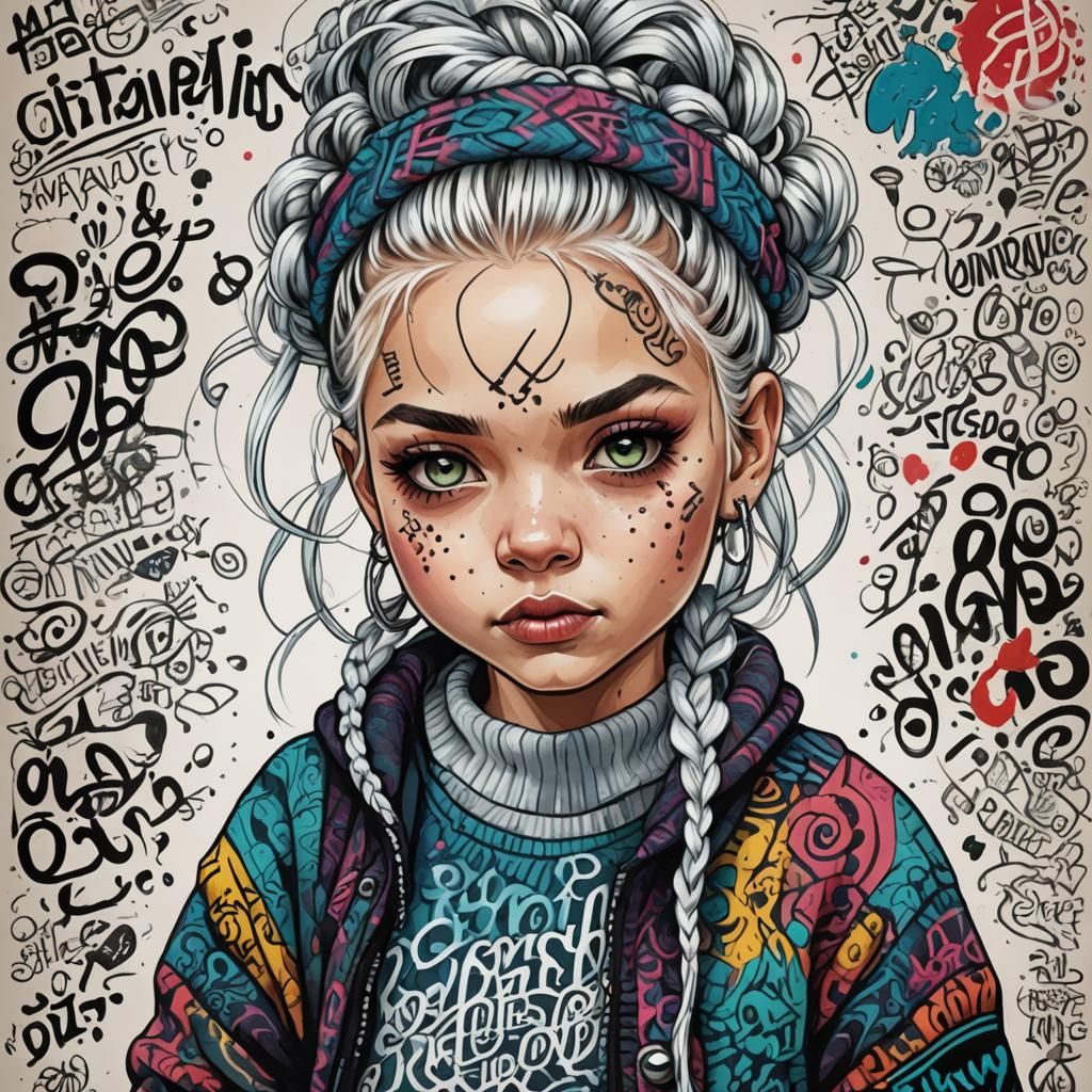 Colorful Tattoo Sketch Portrait with Calligraphic Lettering