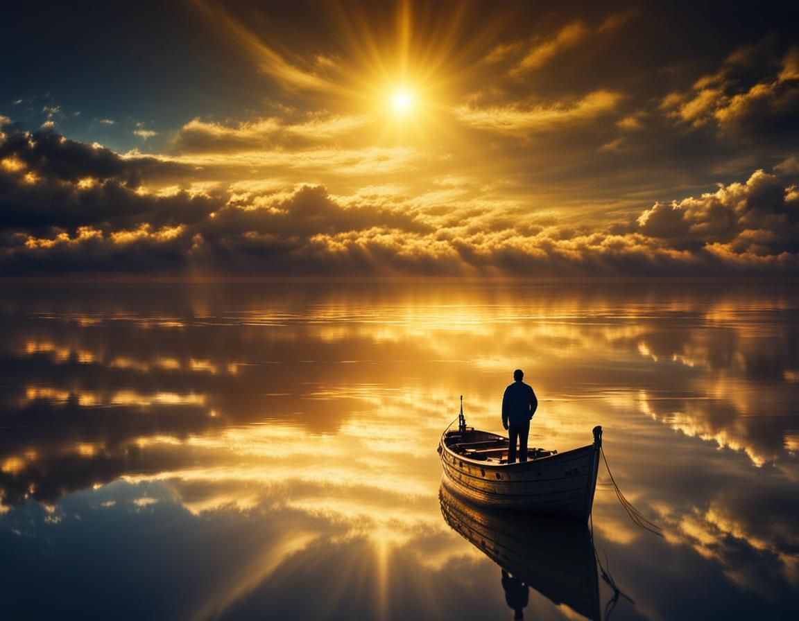 Man Sees Heavenly Reflection on Golden Ocean