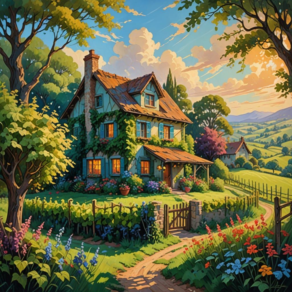 Idyllic Vineyard Cottage in Golden Light