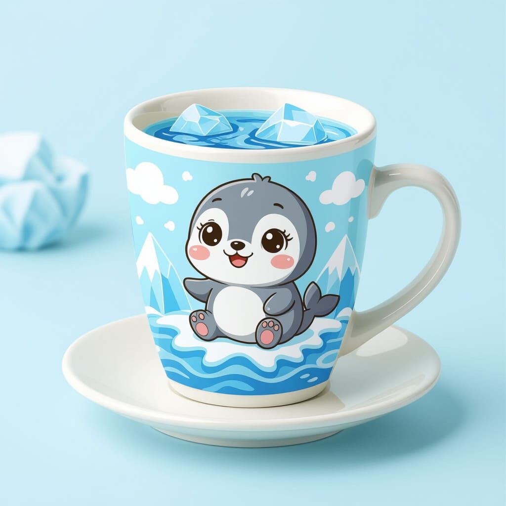 Kawaii Seal Straw Cup: HK Ocean Park Commemorative Drink