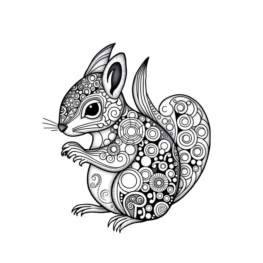 Surreal Geometric Squirrel in Black and White