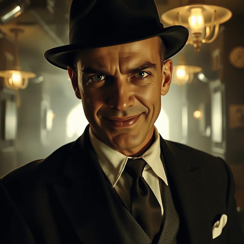 Sinister Gangster Grin in Dark Noir Style