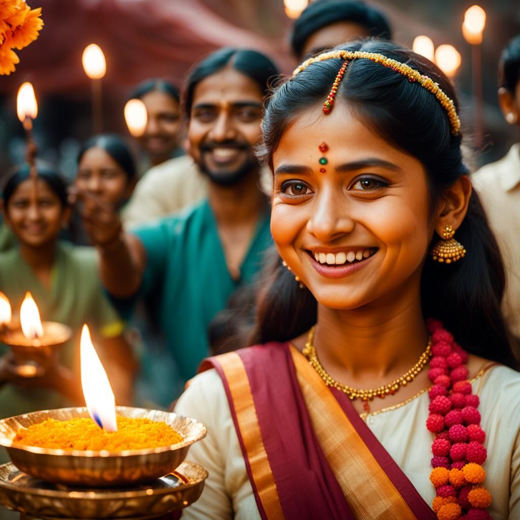 Girl with Natural Smile Doing Aarti: Cinematic Film Still