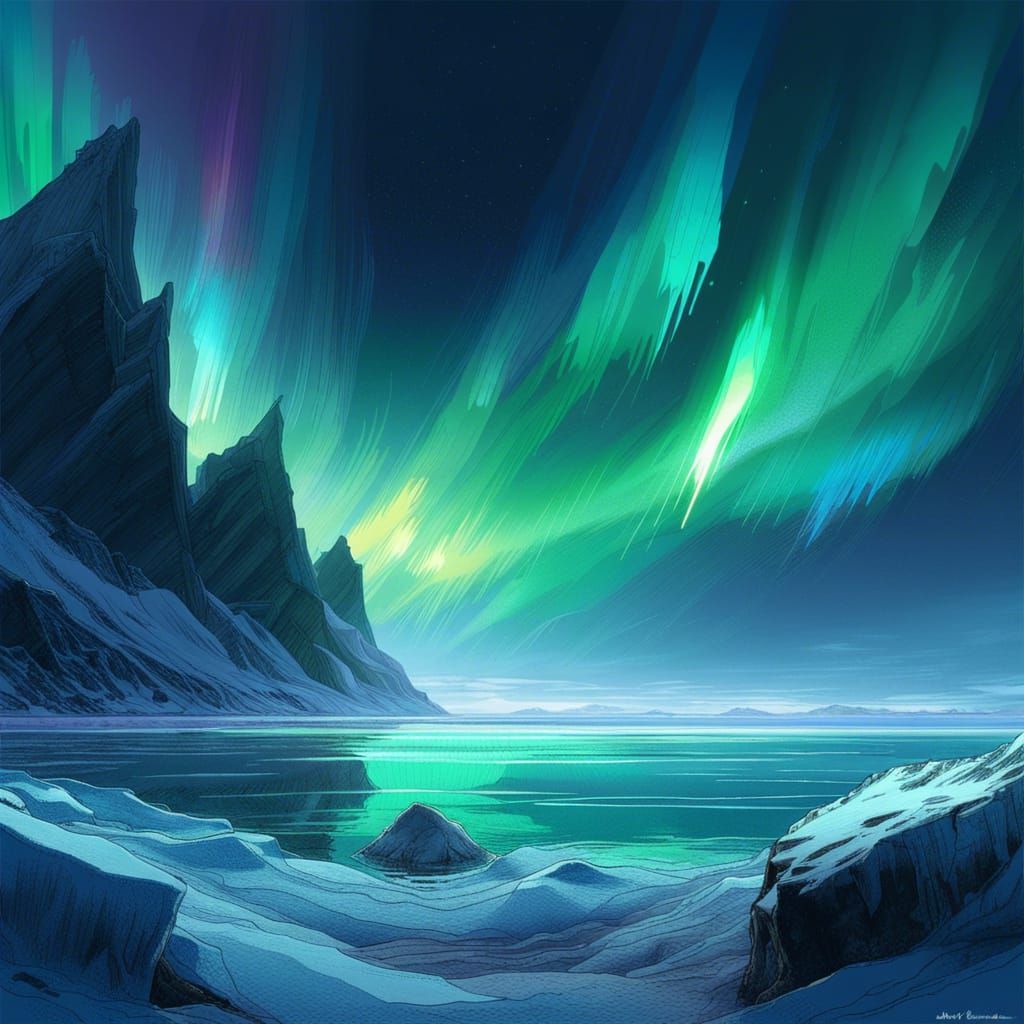 Northern Lights Over Icy Sea Horizon