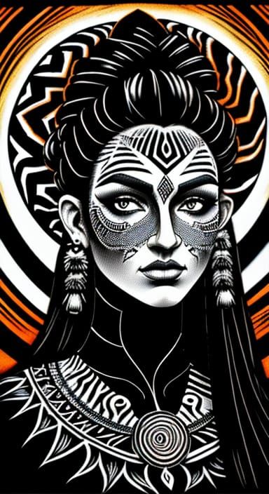 Fairy Portrait with Tribal Hairstyle in Charcoal Style