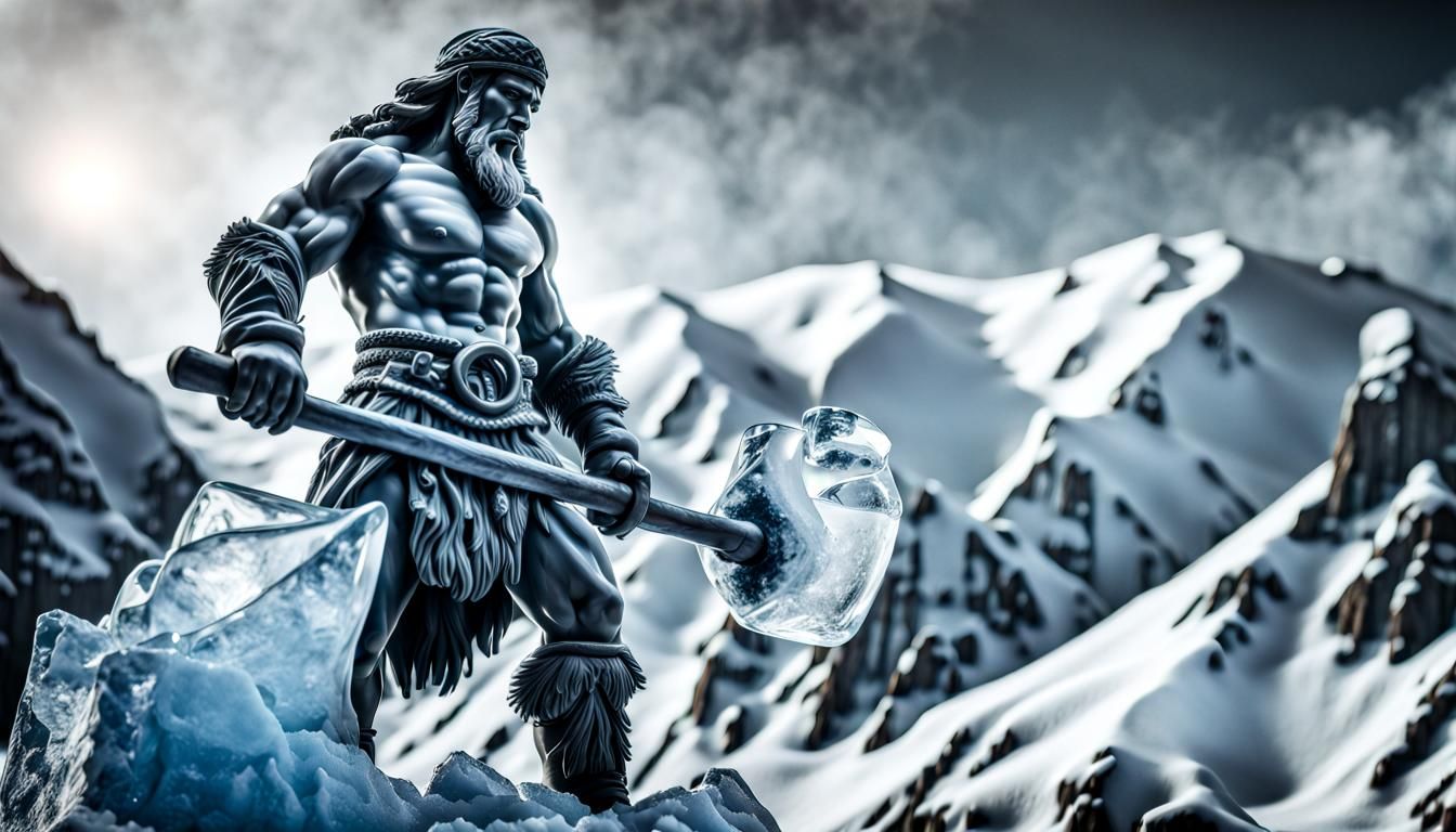 Hyperrealistic Ice Sculpture of a Barbarian in HDR