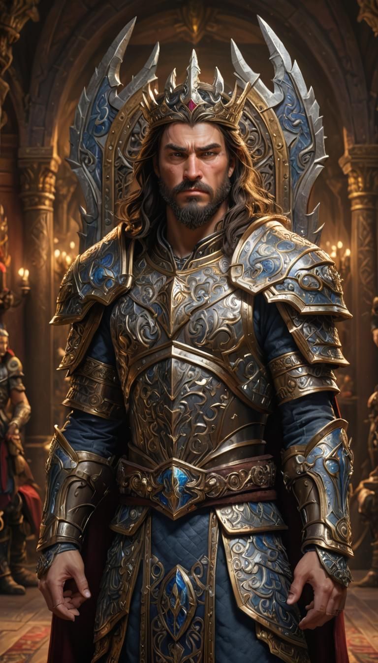 Armored King on Throne in Warcraft Style