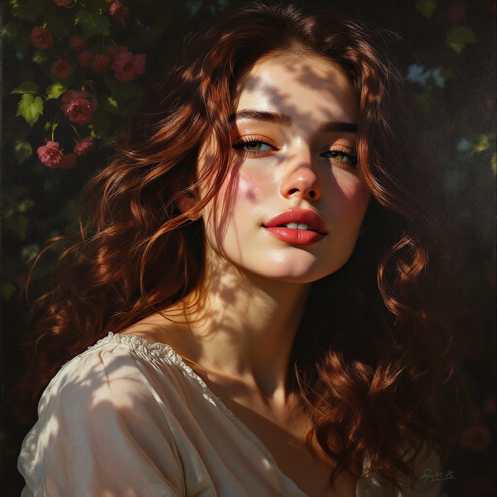 Voluminous Burgundy Beauty in a Sunlit Garden