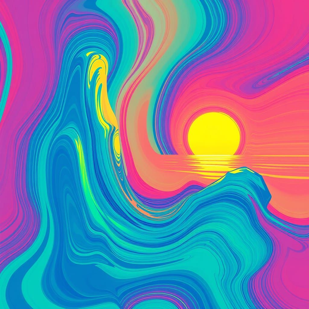 Vibrant Sunset in Cosmic Dreamscapes