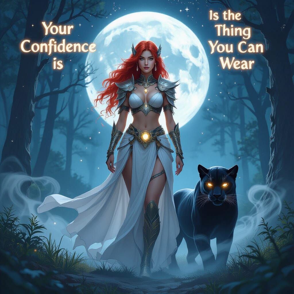 Warrior Goddess in Moonlit Forest, Ethereal Realism