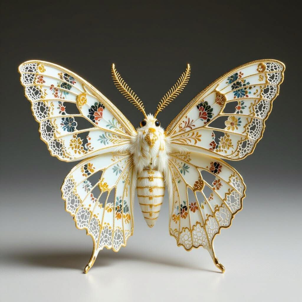 Golden lace moth made of exquisite high craftsmanship Porcel...